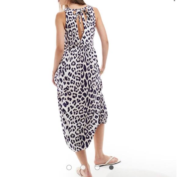 ASOS Midi Puff Ball Smock Animal Print Dress V-Neck Size 8 - Picture 4 of 10